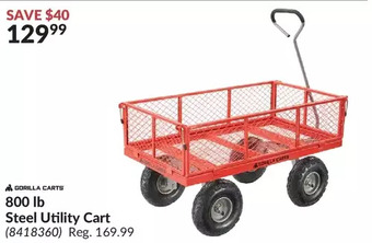 Princess Auto Gorilla carts 800 lb steel utility cart offer
