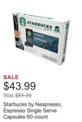 Costco Starbucks by nespresso, espresso single serve capsules 60-count offer