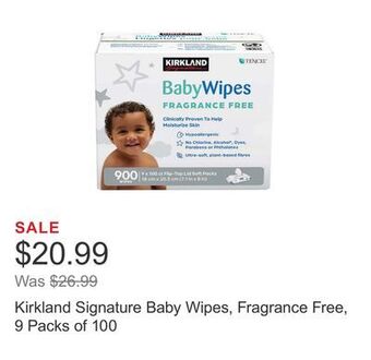 Costco Kirkland signature baby wipes, fragrance free, 9 packs of 100 offer