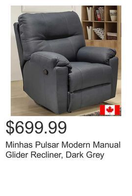 Costco Minhas pulsar modern manual glider recliner, dark grey offer