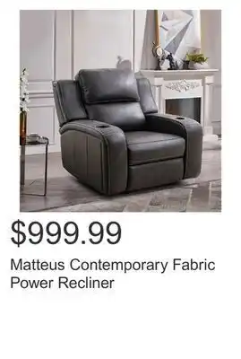 Costco Matteus contemporary fabric power recliner offer
