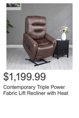 Costco Contemporary triple power fabric lift recliner with heat offer