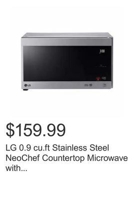 Costco Lg 0.9 cu.ft stainless steel neochef countertop microwave with smart inverter and easyclean offer