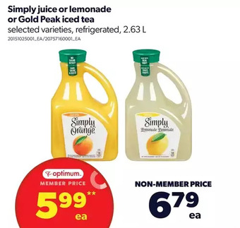 Real Canadian Superstore Simply juice or lemonade or gold peak iced tea offer