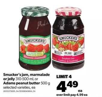 Real Canadian Superstore Smucker's jam, marmalade or jelly or adams peanut butter offer