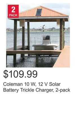Costco Coleman 10 w, 12 v solar battery trickle charger, 2-pack offer
