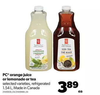 Real Canadian Superstore Pc orange juice or lemonade or tea offer