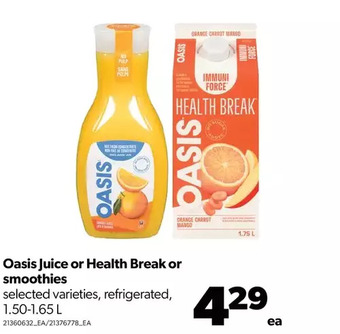 Real Canadian Superstore Oasis juice or health break or smoothies offer
