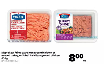Real Canadian Superstore Maple leaf prime extra lean ground chicken or minced turkey, or sufra halal lean ground chicken offer