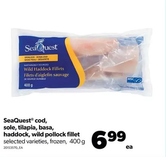 Real Canadian Superstore Seaquest cod, sole, tilapia, basa, haddock, wild pollock fillet offer