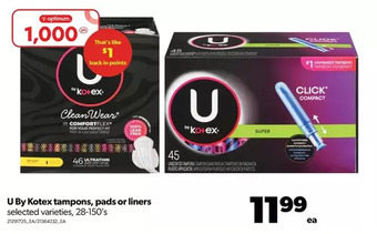 Real Canadian Superstore U by kotex tampons, pads or liners offer