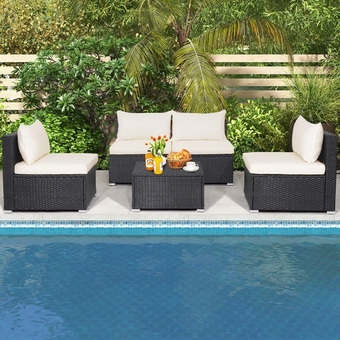 Best Buy Costway 5pcs patio rattan wicker furniture conversation set cushioned sofa deck offer