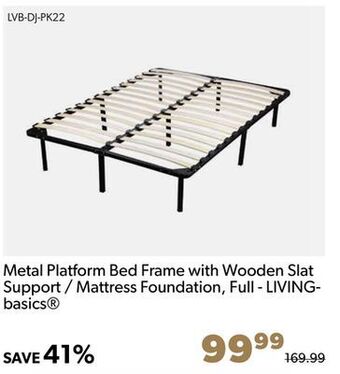 Shopper+ Metal platform bed frame with wooden slat support / mattress foundation, full - livingbasics offer