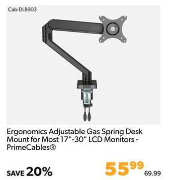 Shopper+ Ergonomics adjustable gas spring desk mount for most 17"-30" lcd monitors - primecables® offer