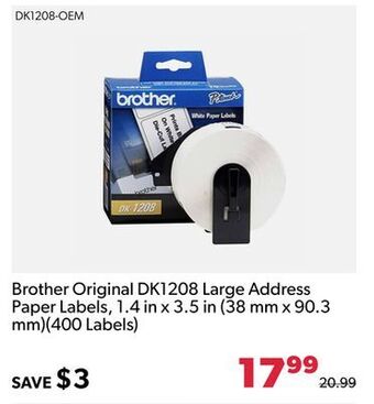 Shopper+ Brother original dk1208 large address paper labels, 1.4 in x 3.5 in (38 mm x 90.3 mm)(400 labels) offer