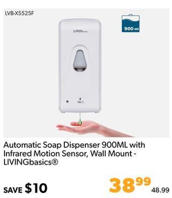 Shopper+ Automatic soap dispenser 900ml with infrared motion sensor, wall mount - livingbasics offer