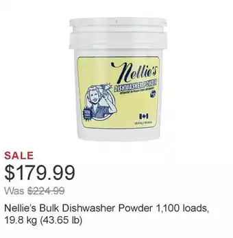 Costco Nellie’s bulk dishwasher powder 1,100 loads, 19.8 kg (43.65 lb) offer