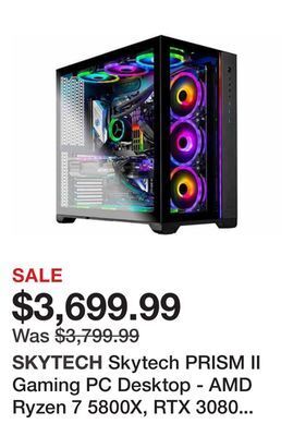 Newegg Skytech prism ii gaming pc desktop - amd ryzen 7 5800x, rtx 3080 10gb gddr6x, 16gb ddr4 3200, 1tb gen4 ssd, rgb fans, ac wi-f offer