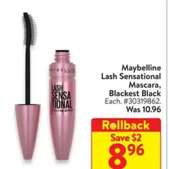 Walmart Maybelline lash sensational mascara, blackest black offer