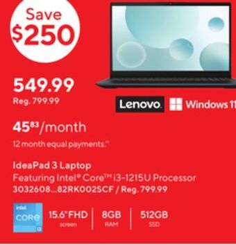 Staples Lenovo ideapad 3 laptop offer