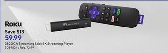 Staples Roku 3820ca streaming stick 4k streaming player offer
