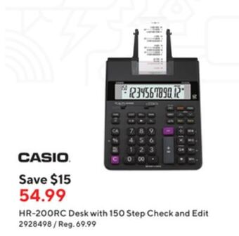 Staples Casio hr-200rc desk with 150 step check and edit offer