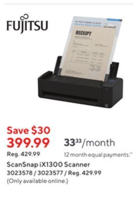 Staples Fujitsu scansnap ix1300 scanner offer