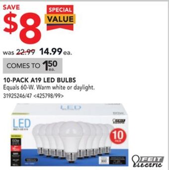 Lowe's Feit electric 10-pack a19 led bulbs offer
