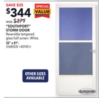 Lowe's Larson "southport" storm door 32" x 81" offer