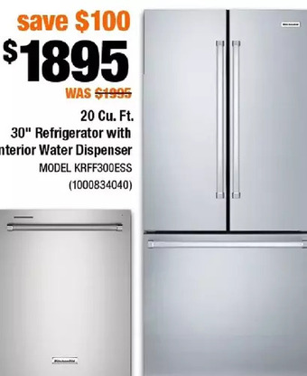 Home Depot 20 cu. ft. 30" refrigerator with interior water dispenser offer