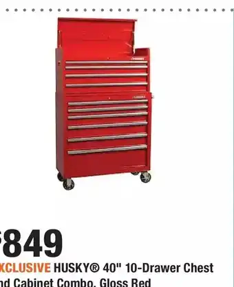 Home Depot Husky 40" 10-drawer chest and cabinet combo, gloss red offer