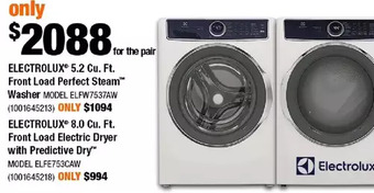 Home Depot Electrolux 5.2 cu. ft. front load perfect steam washer | electrolux 8.0 cu. ft. front load electric dryer with predictive dry offer