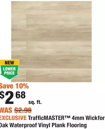 Home Depot Trafficmaster 4mm wickford oak waterproof vinyl plank flooring offer