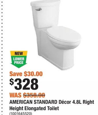 Home Depot American standard decor 4.8l right height elongated toilet offer
