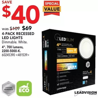 Lowe's Leadvision 4-pack recessed led lights offer