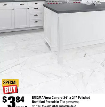 Home Depot Enigma vera carrara 24" x 24" polished rectified porcelain tile offer