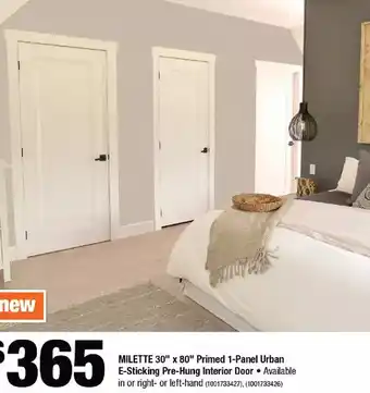 Home Depot Milette 30" x 80" primed 1-panel urban e-sticking pre-hung interior door offer