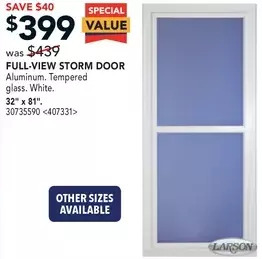 Lowe's Larson full-view storm door offer