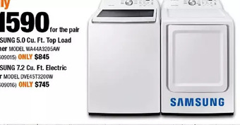 Home Depot Samsung 5.0 cu. ft. top load washer | samsung 7.2 cu. ft. electric dryer offer