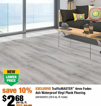 Home Depot Trafficmaster 4mm foden ash waterproof vinyl plank flooring offer
