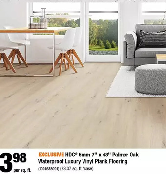 Home Depot Hdc 5mm 7" x 48" palmer oak waterproof luxury vinyl plank flooring offer