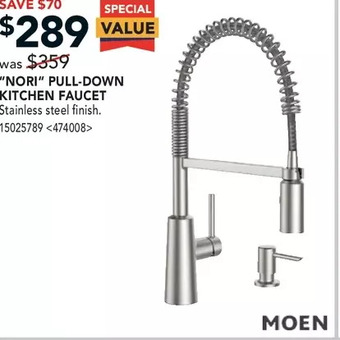 RONA Moen "nori" pull-down kitchen faucet offer