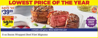 M & M Food Market 8 oz bacon wrapped beef filet mignons offer