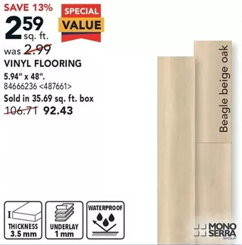 RONA Mono serra vinyl flooring 5.94" x 48" offer