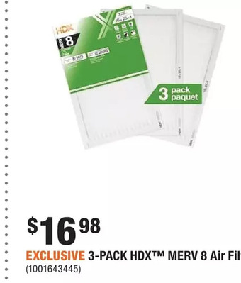 Home Depot 3-pack hdx merv 8 air filter offer