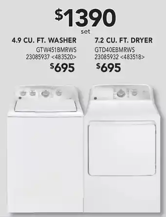 RONA Ge 4.9 cu. ft. washer | 7.2 cu. ft. dryer offer