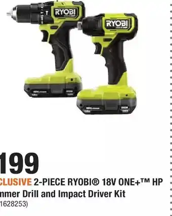 Home Depot Ryobi 18v one+ hp hammer drill and impact driver kit offer