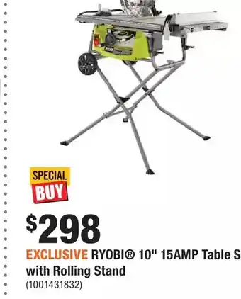 Home Depot Ryobi 10" table saw with rolling stand offer