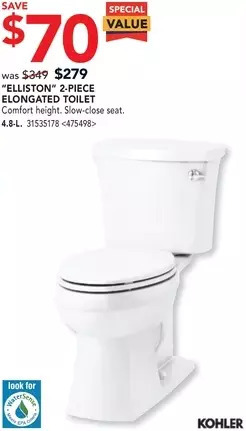 RONA Kohler "elliston" 2-piece elongated toilet offer