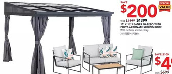 RONA 10' x 12' leaner gazebo with polycarbonate sliding roof offer